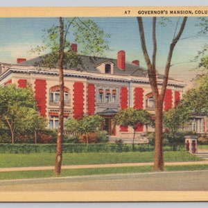Vintage Postcard, Ohio Governor&#39;s Mansion, view from street, Columbus Ohio, c1940s unposted
