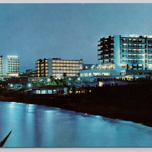 Vintage Postcard, Benalmadena Beach at Night, Costa Del Sol Spain, c1950s 4x6 unposted
