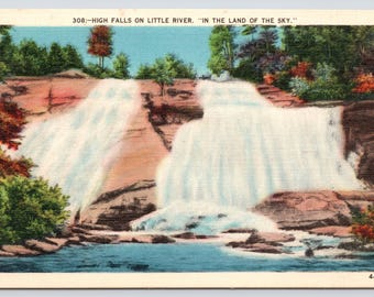 Vintage Postcard, High Falls on Little River, in The Land of the Sky, North Carolina, c1940s unposted
