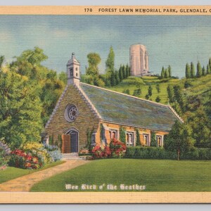 Vintage Postcard, Wee Kirk o&#39; The Heather, Replica of Glencairne Church, Forest Lawn Memorial Park, Glendale California, 1940s unposted