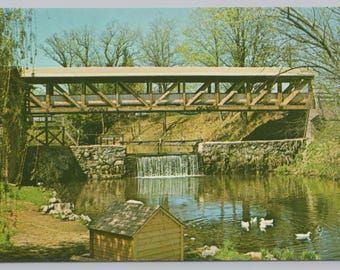 Vintage Postcard, Covered Bridge & Mill Pond, Bedford New Hampshire, c1960s unposted