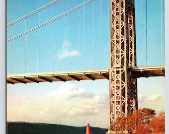 Carte postale vintage, pont George Washington, rivière Hudson, New York, vers 1960