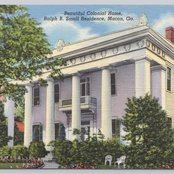 Vintage Postcard, Beautiful Colonial Home, Ralph B. Small Residence, Macon Georgia, c1940s unposted