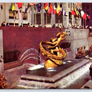 Vintage Postcard, Prometheus Statue at Rockefeller Center Plaza, Manhattan New York City NYC NY New York, c1960s unposted