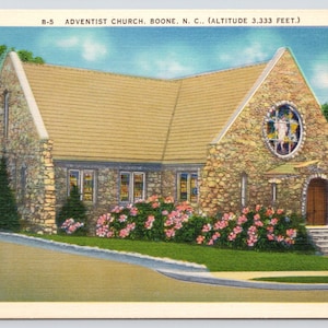 Vintage Postcard, Adventist Church, exterior view, Boone North Carolina, Vintage North Carolina Postcard, c1940s unposted