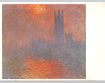 Vintage Art Postcard, Claude Monet, The Houses of Parliament, the sun coming through fog, The Louvre Museum Paris, c1970s 4x6 unposted