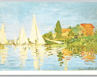 Vintage Art Postcard, Claude Monet, Regattas at Argenteuil, Jeu de Paume Museum Paris, c1970s 4x6 unposted