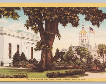 Vintage Postcard, Connecticut State Capitol Building from State Library, Hartford Connecticut, c1940s unposted