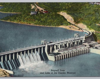 Vintage Postcard, Bagnell Dam and Lake of the Ozarks Missouri, c1950s unposted