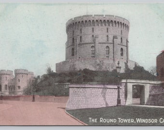 Vintage Postcard, The Round Tower, Windsor Castle, London England UK, Color Tinted Postcard, 1910s unposted