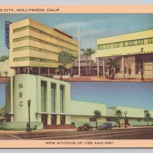 Vintage Postcard, Radio City, Hollywood California, New Studios of CBS & NBC, Television Studios, c1940s unposted