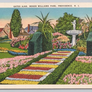 Vintage Postcard, Gates Ajar at Roger Williams Park, Floral Gardens, Providence Rhode Island Postcard, c1940s unposted