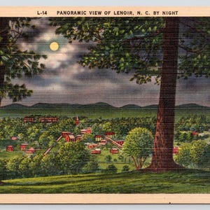 Vintage Postcard, Panoramic View of Lenoir North Carolina by Night, Vintage North Carolina Postcard, c1940s unposted