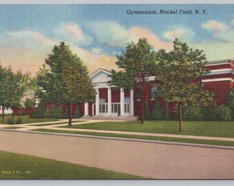 Vintage Postcard, Gymnasium, Mitchel Field (Mitchel Air Force Base) Long Island New York, c1940s unposted
