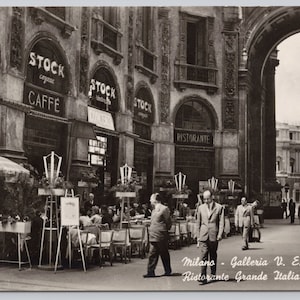 Vintage Real Photo Postcard, Italian Restaurant, Ristorante Grande Italia, Galleria Vittorio Emanuele, Milan Italy RPPC, c1930s 4x6 unposted