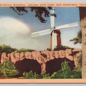 Vintage Postcard, The Dutch Windmill, Golden Gate Park, San Francisco California, c1940s unposted