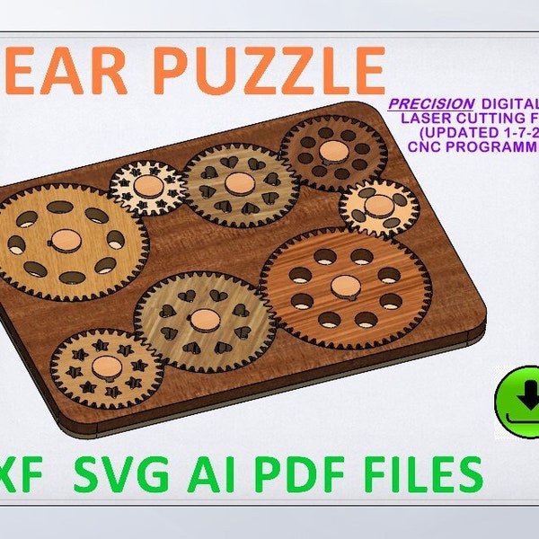 Gear PUZZLE file. STEM project. It is an over-sized fidget spinner. CNCrouter/laser files. Precision 10DP Gears. cnc ,dxf  svg, ai, pdf file