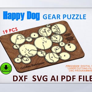 ¡Perro feliz! Archivo de rompecabezas de engranajes, proyecto STEM de baja fricción. Spinner antiestrés gigante. Tablero de actividades.
