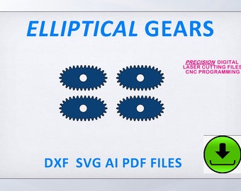 PRECISION Elliptical GEARS,12.7DP, laser cut files, CNC router files. True involute gears are very accurate. gear dxf, gear ai, gear svg,pdf