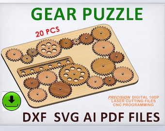 20pc Gear Puzzle, STEM Fidget Spinner, Laser Cut Files (Digital Download)