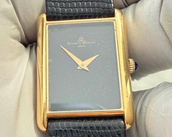 c. 1975 Vintage 18k Gold Baume & Mercier Tank Watch. All Original. Reference 37077. Manual Wind Cal.BM775.  Serviced on 4/6/2026