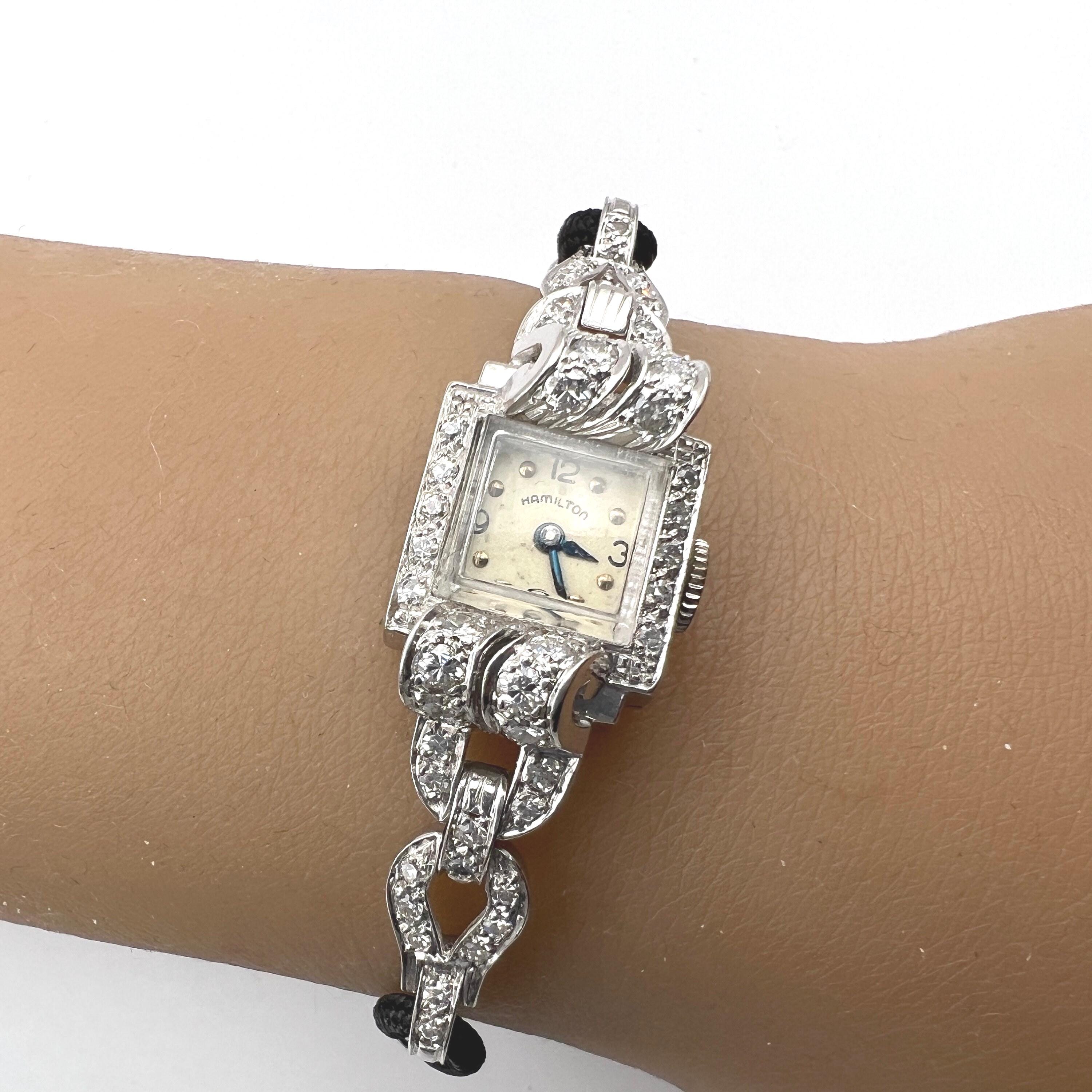 C. 1940 Vintage Platinum and Diamond Art Deco Hamilton  display picture 2