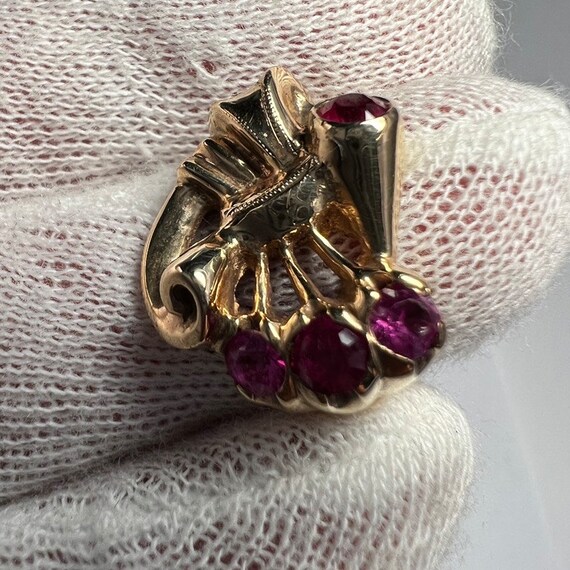 c. 1940 10k Gold Retro-Modern Synthetic Ruby Ring… - image 4