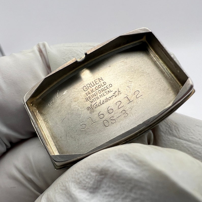 c. 1925 Vintage 14k White Gold Filled Art Deco Gruen Swiss Women's Dress Watch. Included is a Free 400 Dollar Service & Restoration image 8