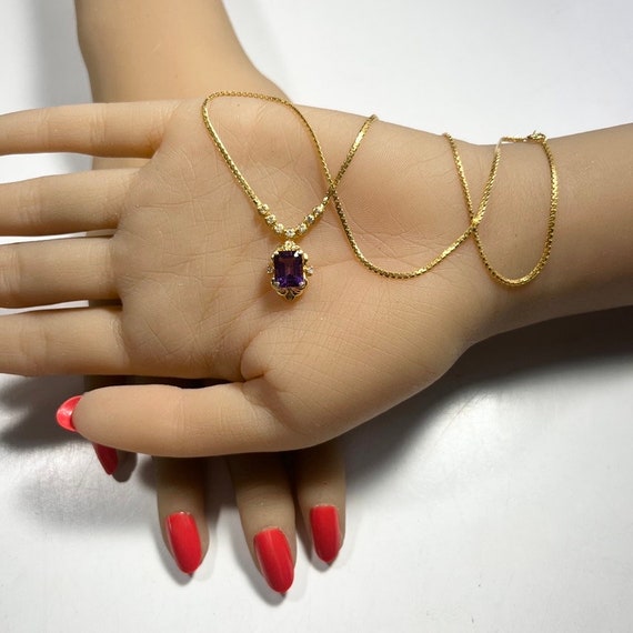 c. 1990 14k Gold Modern Amethyst and Diamond Neck… - image 2