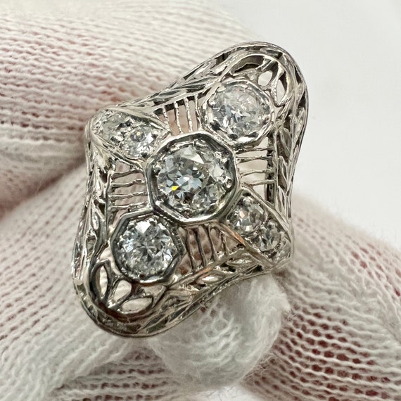 c. 1915 Platinum and Diamond Edwardian Era Rare R… - image 5