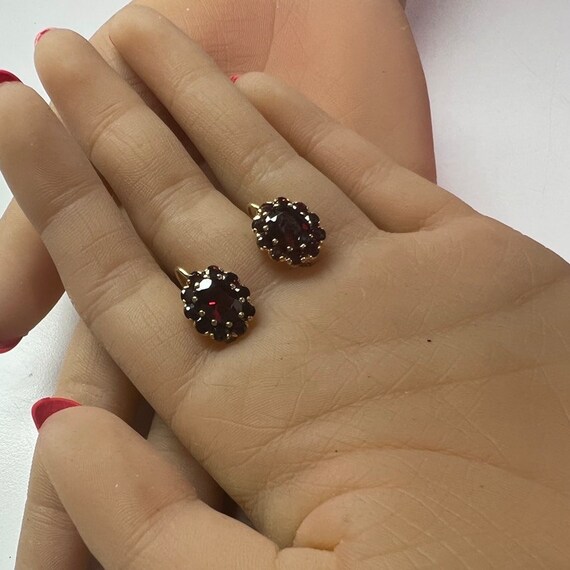 c. 1960 14k Gold & Bohemian Garnet Mid-Century Ea… - image 2