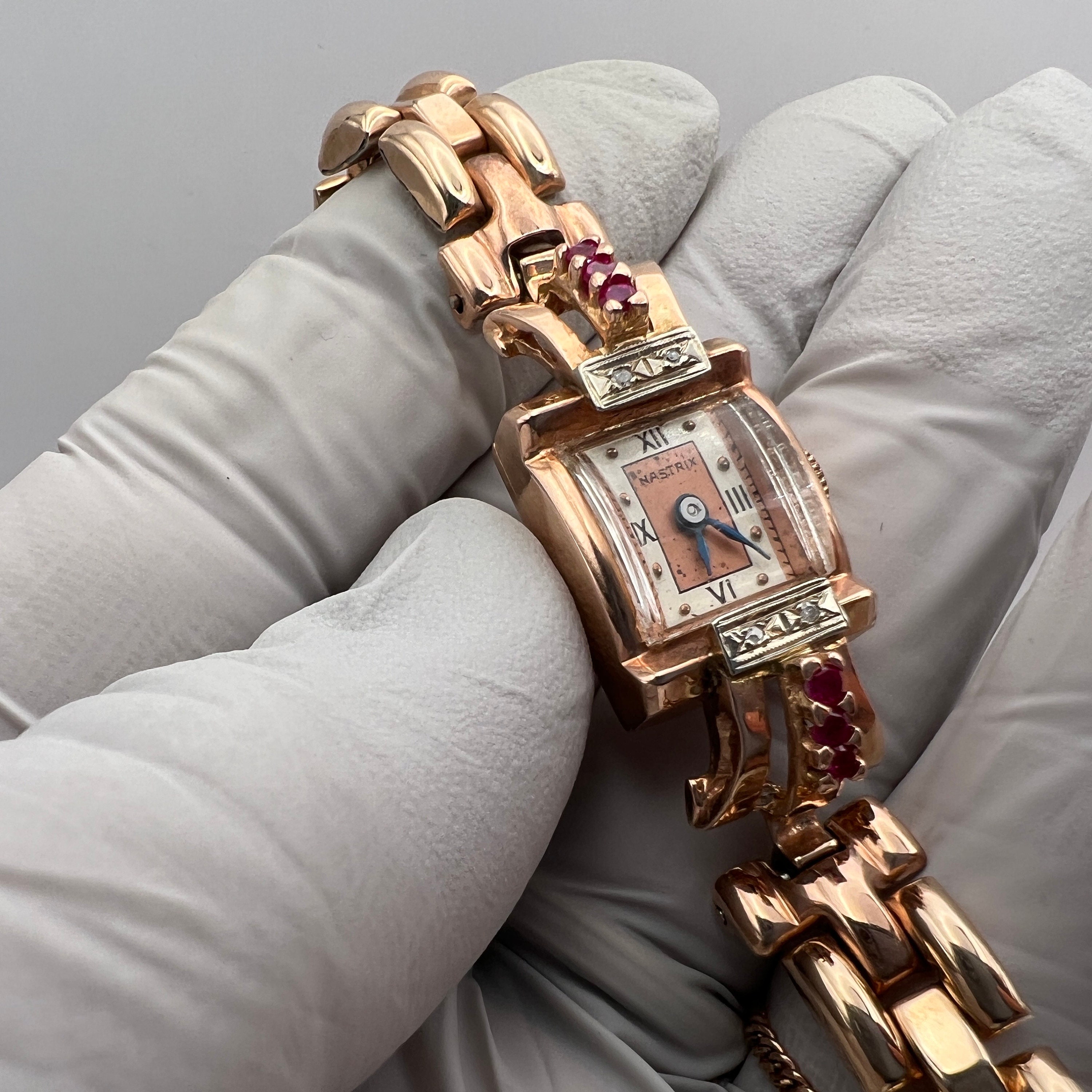 Rose Gold Ruby & Diamond Retro Ladies Wristwatch - 14k Mechanical Round .92ctw Diamond Ruby Rose Gold Ladies Watch - Etsy main image 2