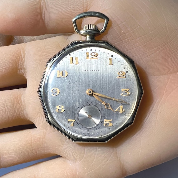 c. 1925 14k Gold Art Deco Era Fine Tavannes Pocket Watch. 21 Jewels. Plus a Free 400 Dollar Service & Restoration