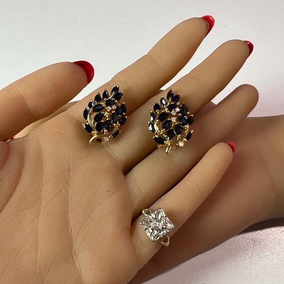 c. 1960 14k Gold Diamond & Sapphire Earrings  **4… - image 3