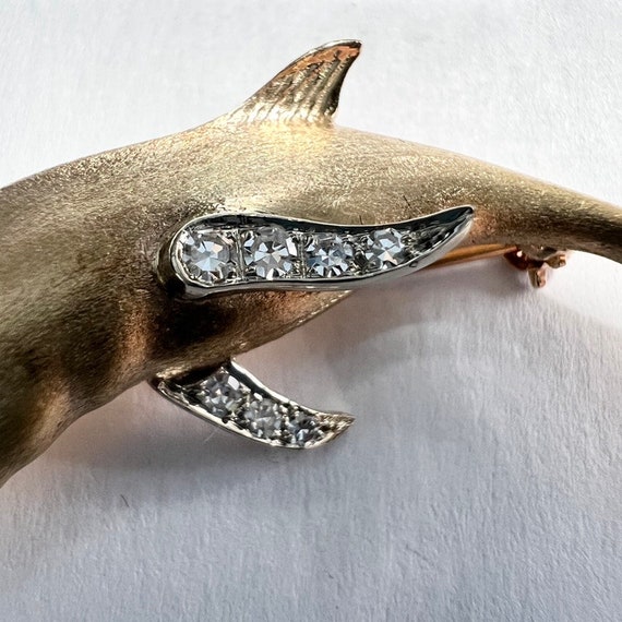 c. 1965 14k Gold & Diamond Mid-Century Dolphin Pi… - image 5