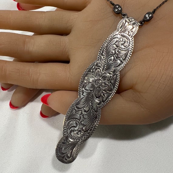 c. 1945 Sterling Silver and Diamond Hand Engraved… - image 1