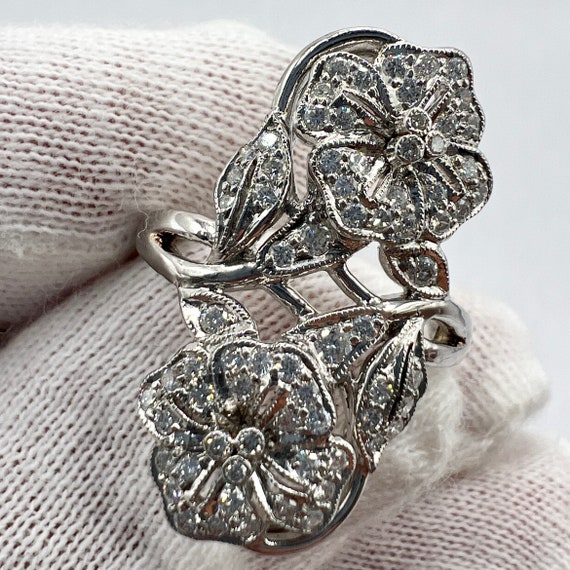 c. 1915 Platinum Diamond Art Nouveau Inspired Flo… - image 4