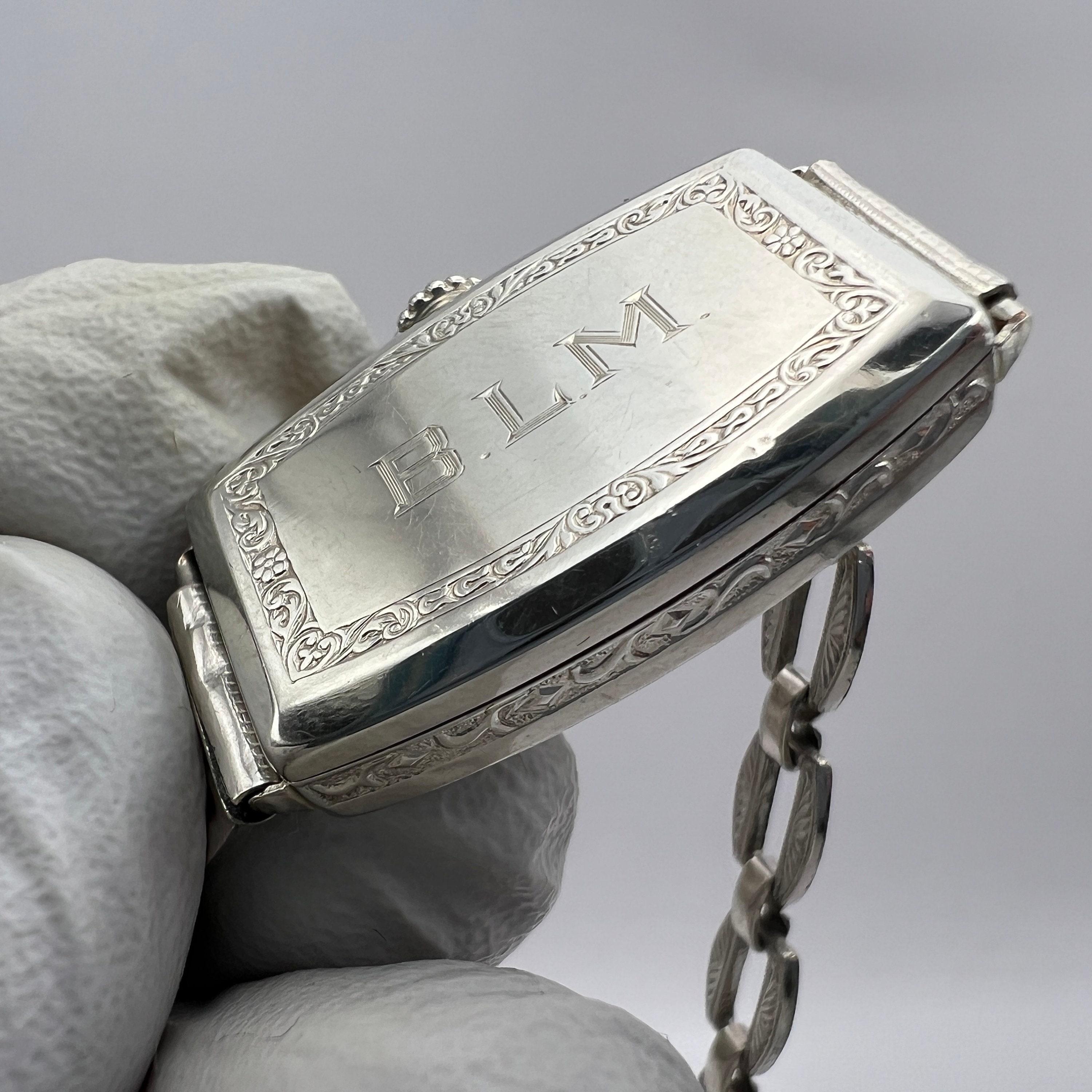Vintage Gruen 10K White Gold Filled Diamond Accent Art Deco Ladies Wrist Watch C. 1925 14k White Gold Filled Art Deco Gruen Swiss Women main image 2