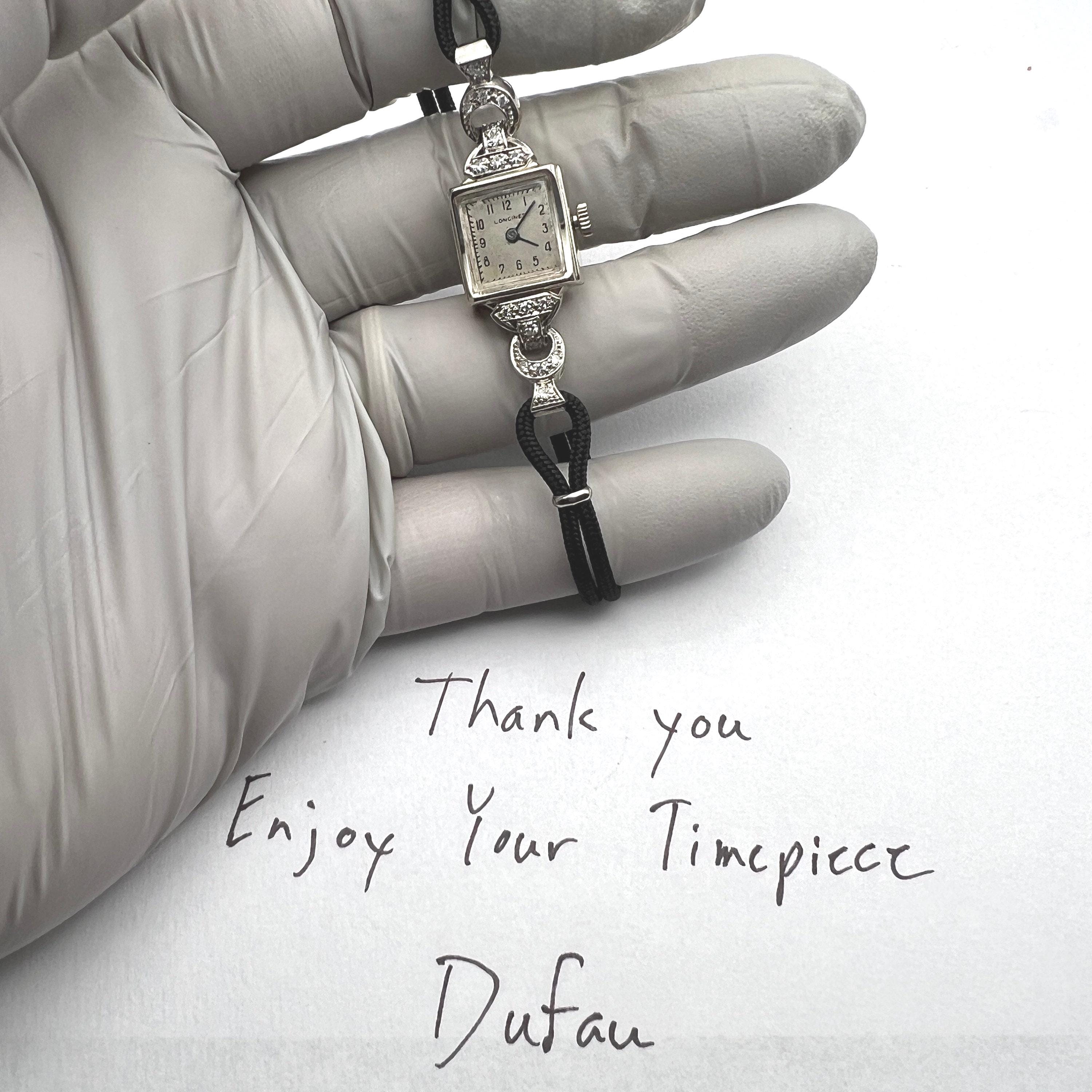 Estate Piece-Beautiful Longines 14K White Gold and Diamond Ladies Antique Watch C. 1945 Vintage 14k White Gold and Diamond Mid-century  main image 4