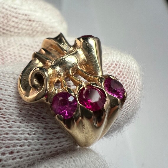 c. 1940 10k Gold Retro-Modern Synthetic Ruby Ring… - image 5