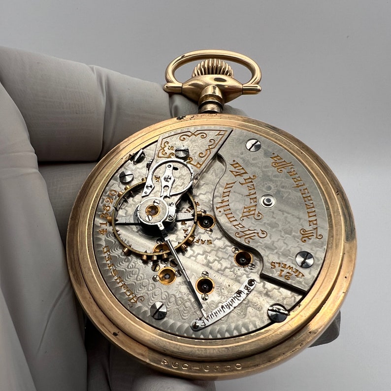 C. 1905 Victorian Era Fine Hamilton Pocket Watch. Gold Filled, 21