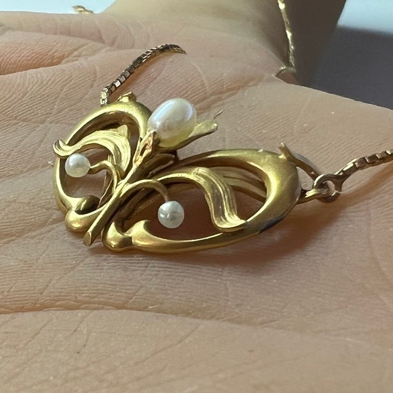 c. 1915 14k Gold Art Nouveau Rare Pearl Pendant Ne