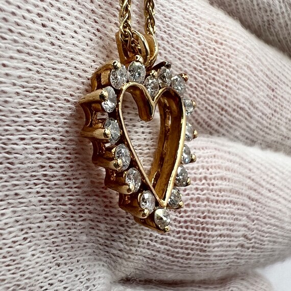 c. 1990 14k Gold & Diamond Heart Shaped Pendant w… - image 5