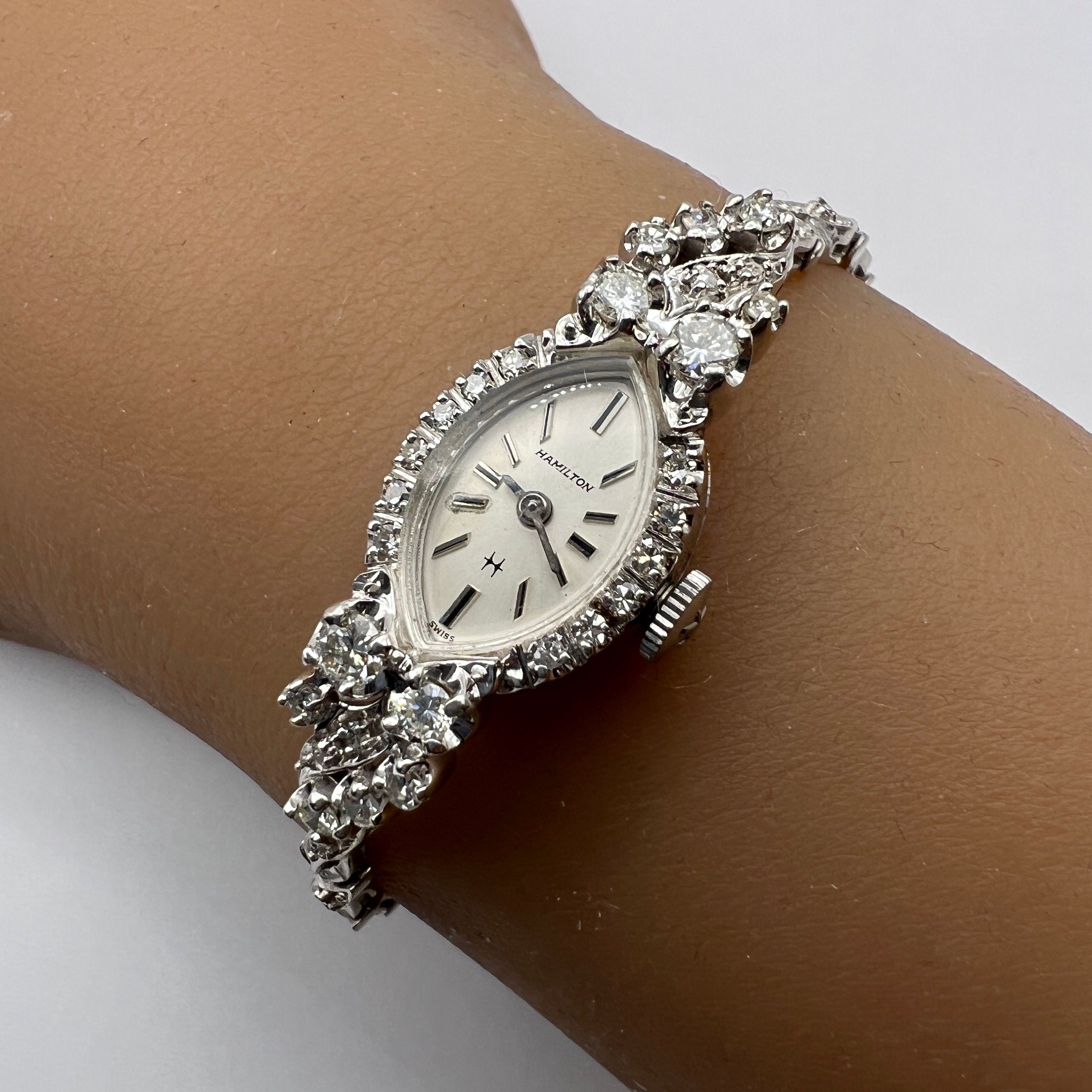 White gold top hamilton ladies watch