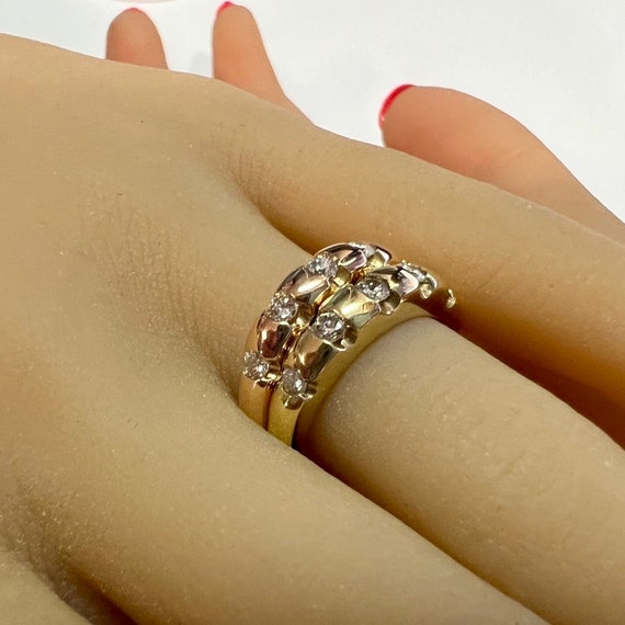 c. 1990 14k Gold Diamond Stack Rings, 2/3 Carats … - image 1