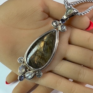 c. 2000 Sterling Silver Modern Labradorite Pendant Plus a Free Gift of a c. 1950 Sterling Silver Pendant/Charm