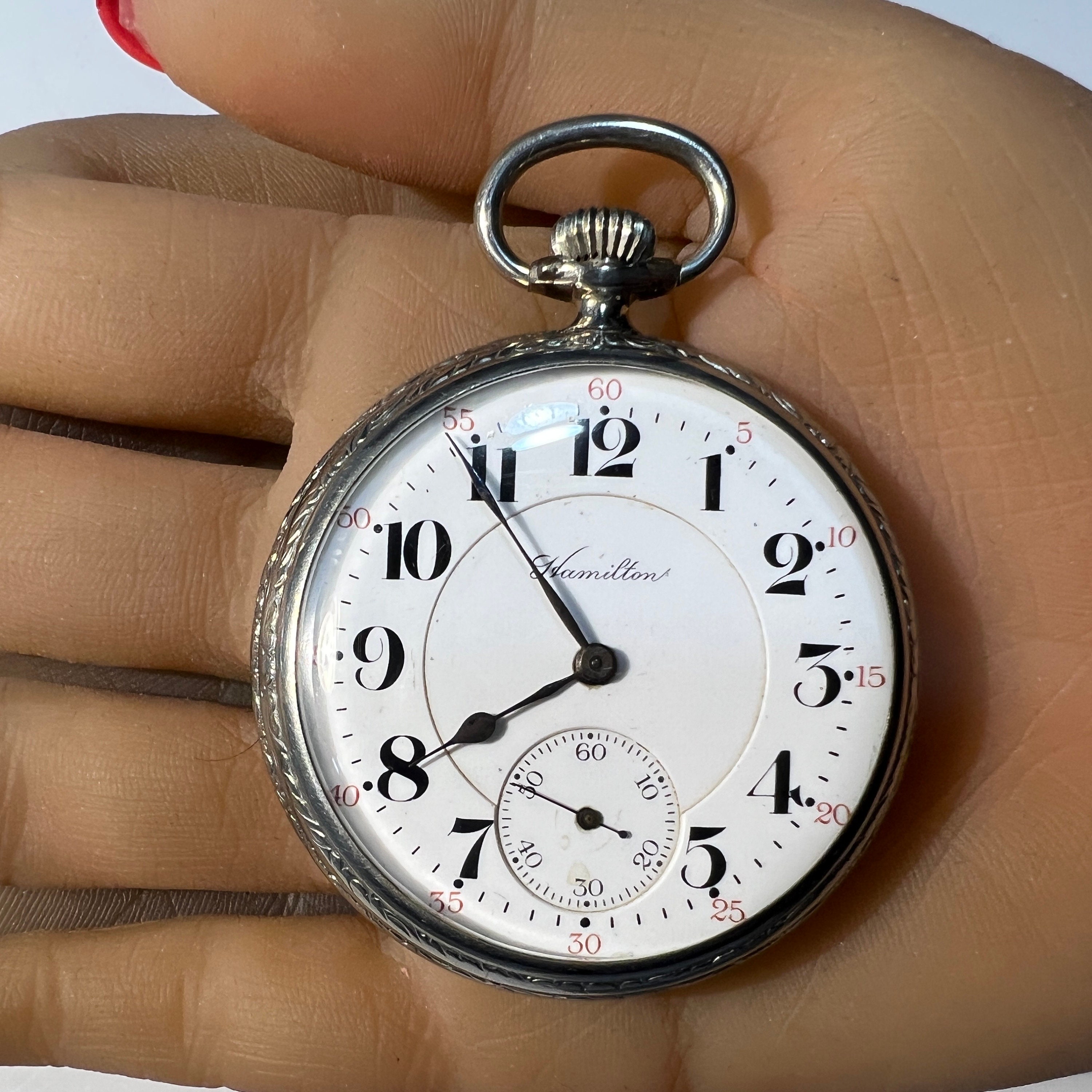 C. 1915 Edwardian Era Fine Hamilton Pocket Watch. Metal Case 21 Jewels Railroad Quality. Plus A Free 400 Dollar Service Restoration