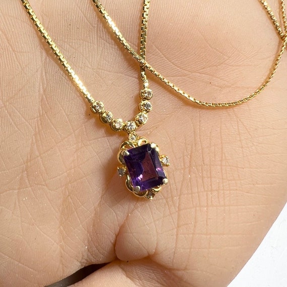 c. 1990 14k Gold Modern Amethyst and Diamond Neckl