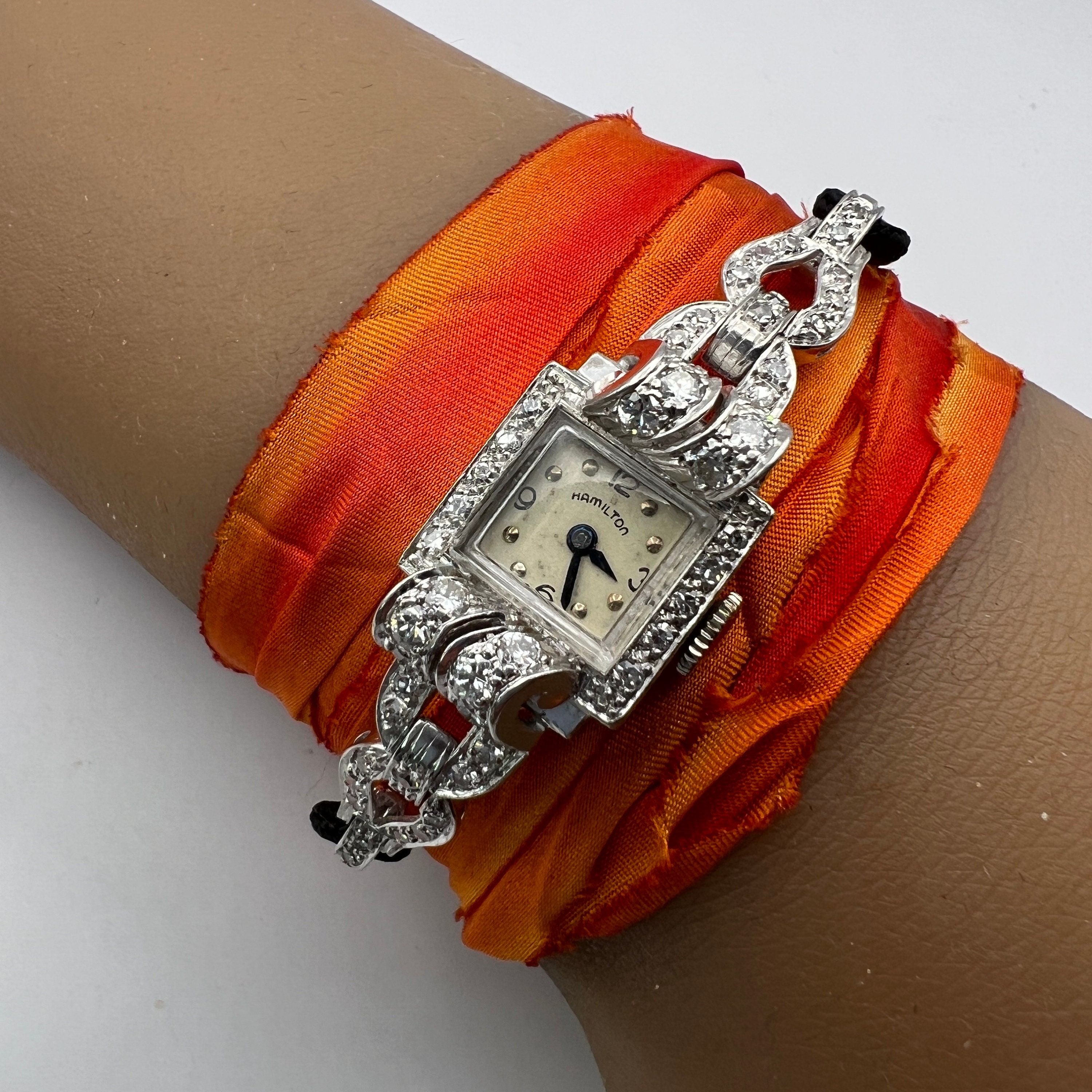 Vintage 40s HAMILTON Womens WATCH WITH Real Diamond Accents 1940 HAMILTON USA  main image 3