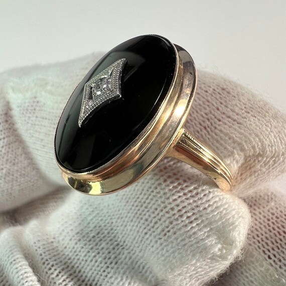 c. 1920 10k Diamond and Onyx Late Victorian Era R… - image 5